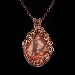 Jasper pendant Wire wrapped necklace  7th or 22nd Anniversary gift idea for wife  Antique style  copper wire jewelry