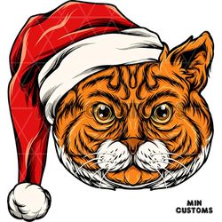 Christmas Tiger Face Svg, Christmas Svg, Tiger Face Svg, Santa Claus Hat Svg