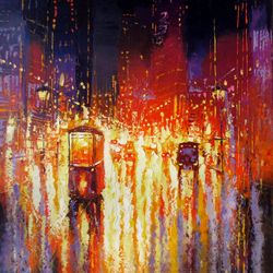Tram Painting ORIGINAL OIL PAINTING on Canvas, Modern City Original Art by "Walperion Paintings"