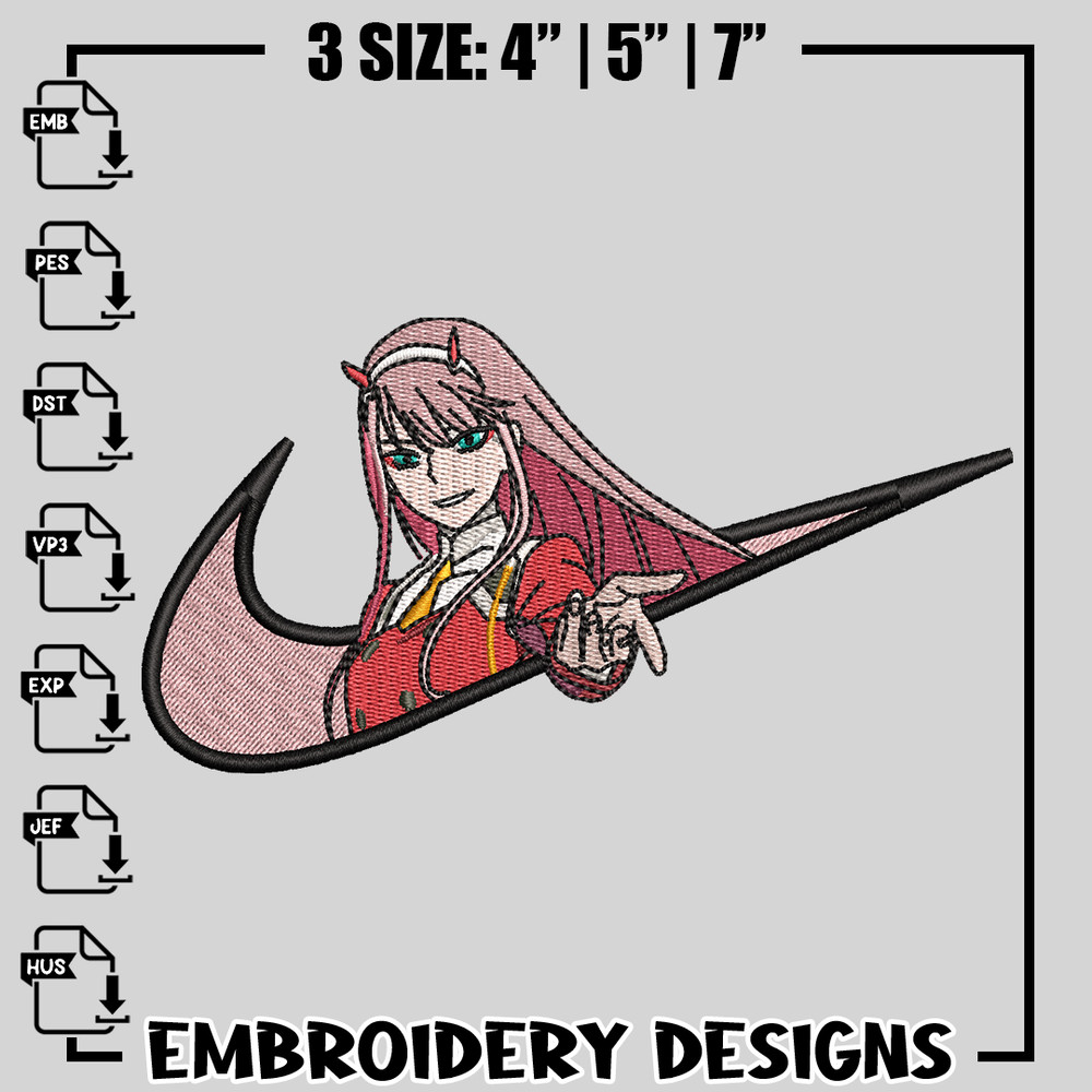 Zero Two nike embroidery design