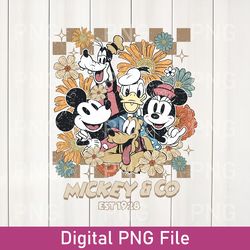 vintage floral mickey & co est 1928 png, mickey and friends png, mickey and co 1928 png, women mickey and friends png