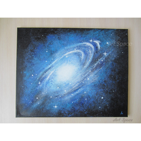painting on canvas - blue painting - stars - space - star cluster - milky way - stretched canvas - dark painting - 1.JPG