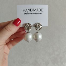 Wedding earrings, handmade earrings, japanese cotton pearl earrings, ready to ship