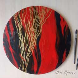 original painting on canvas feelings home wall, office decoration, feelings - round canvas - bright painting - red paint