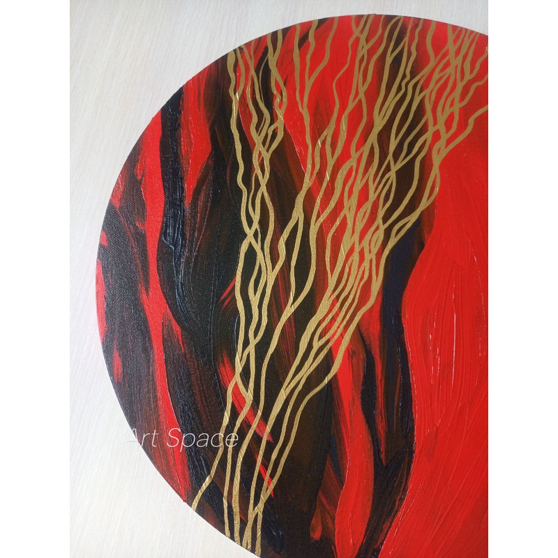 feelings - round canvas - bright painting - red painting - abstract painting - abstraction - red and gold - round canvas - 2.jpg