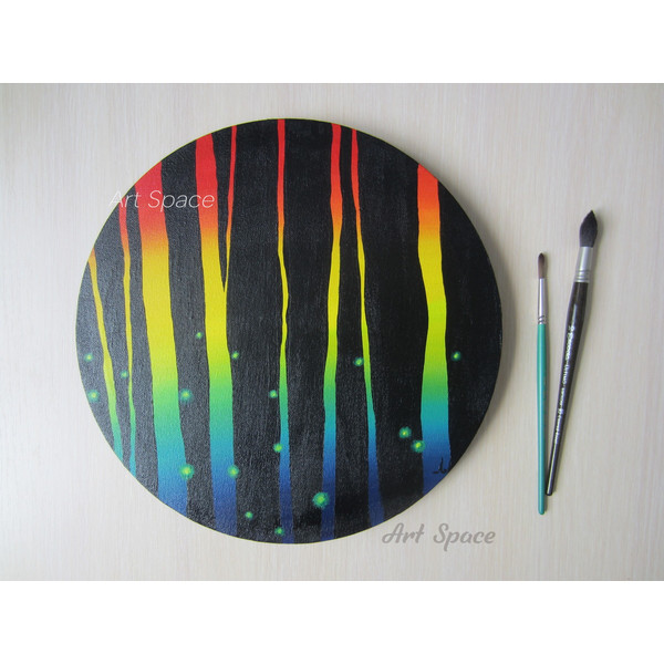 rainbow bridge - round canvas - bright painting - black painting - abstract painting - abstraction - rainbow painting - round canvas - 1.JPG