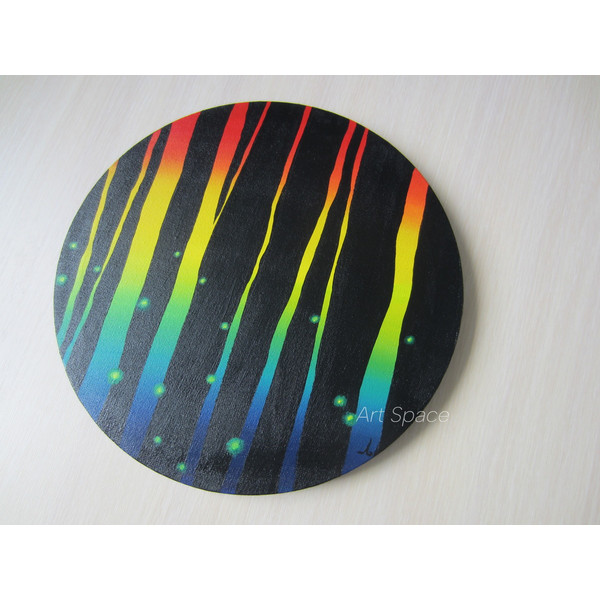 rainbow bridge - round canvas - bright painting - black painting - abstract painting - abstraction - rainbow painting - round canvas - 5.JPG