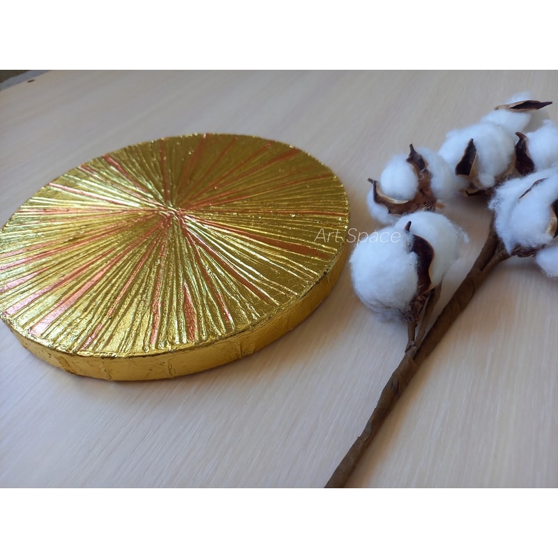 sun - round canvas - bright painting - golden painting - abstract painting - abstraction - gold leaf - relief painting - round canvas - 2.jpg