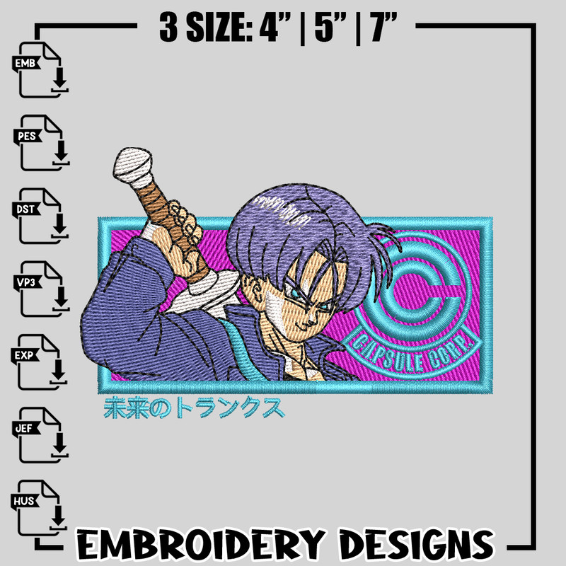 Future Trunks embroidery design