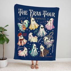 Custom Halloween Ghost Swiftie Blanket, Swiftie Blanket, The Eras Tour, Fan Concert Blanket, Gift for Her, Personalized