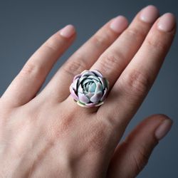 echeveria raspberry ice ring handmade ring flower ring
