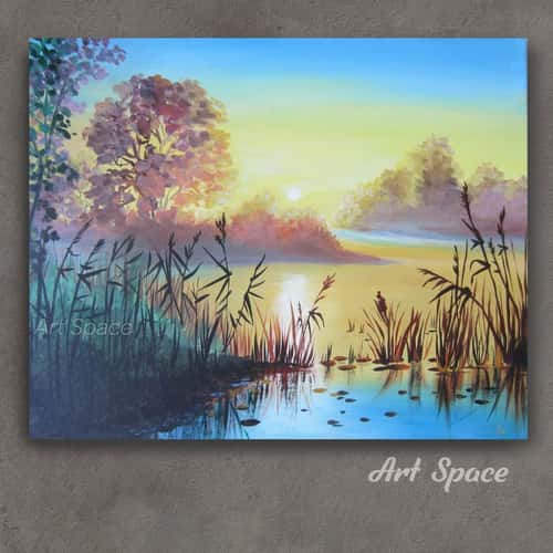 Canvas Painting Original Painting MISTY MORNING Home Decoration Photorealism, picture as a gift, original watercolor art