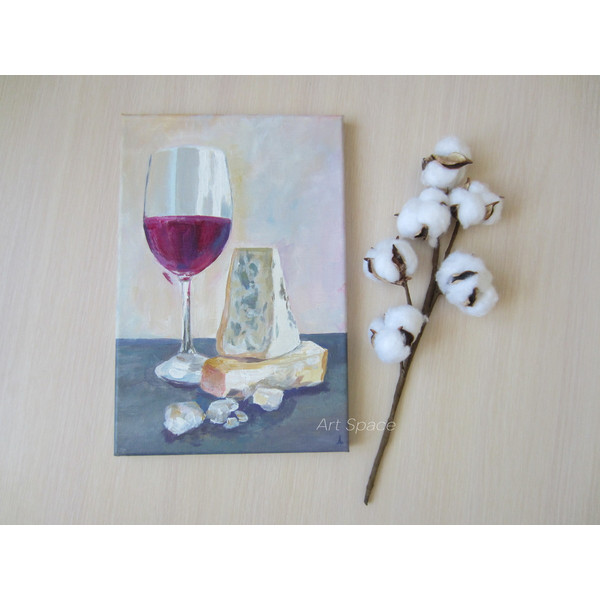 cheese-wine-glass-still life-food-oil painting-light painting-canvas painting-2.JPG