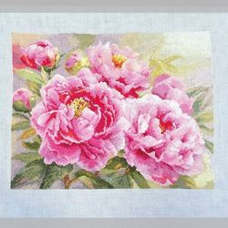 peonies painting 17*14" finished completed cross embroidered home decor