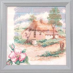 Europe chalet painting 10*10" Finished embroidered cross home decor