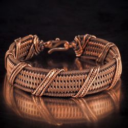 Unique copper wire wrapped bracelet for him her Stranded wire unisex bracelet Handmade woven wire jewelry by WireWrapArt