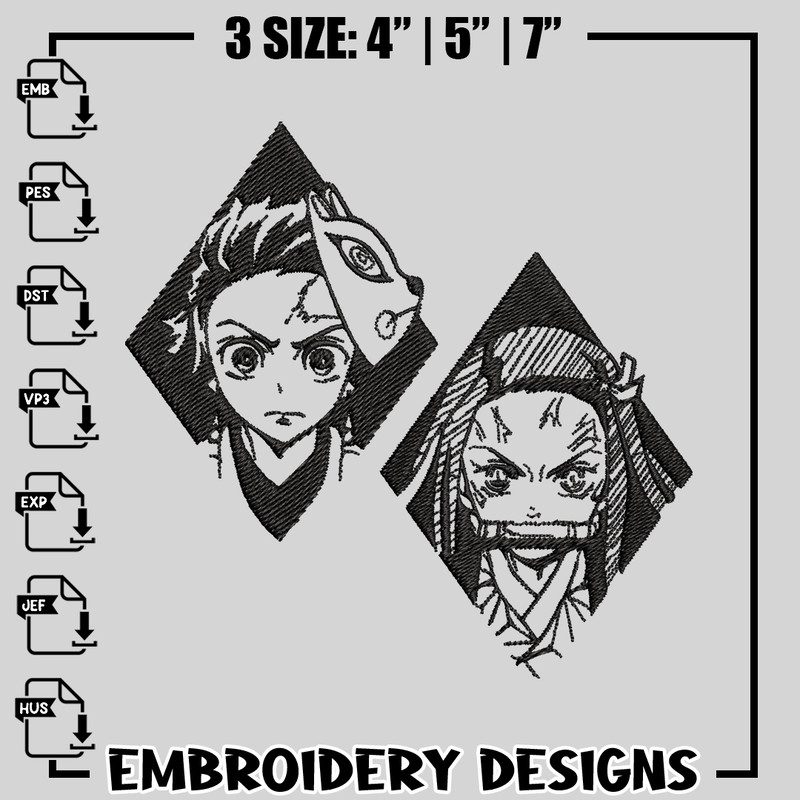 Tanjiro and nezuko embroidery design