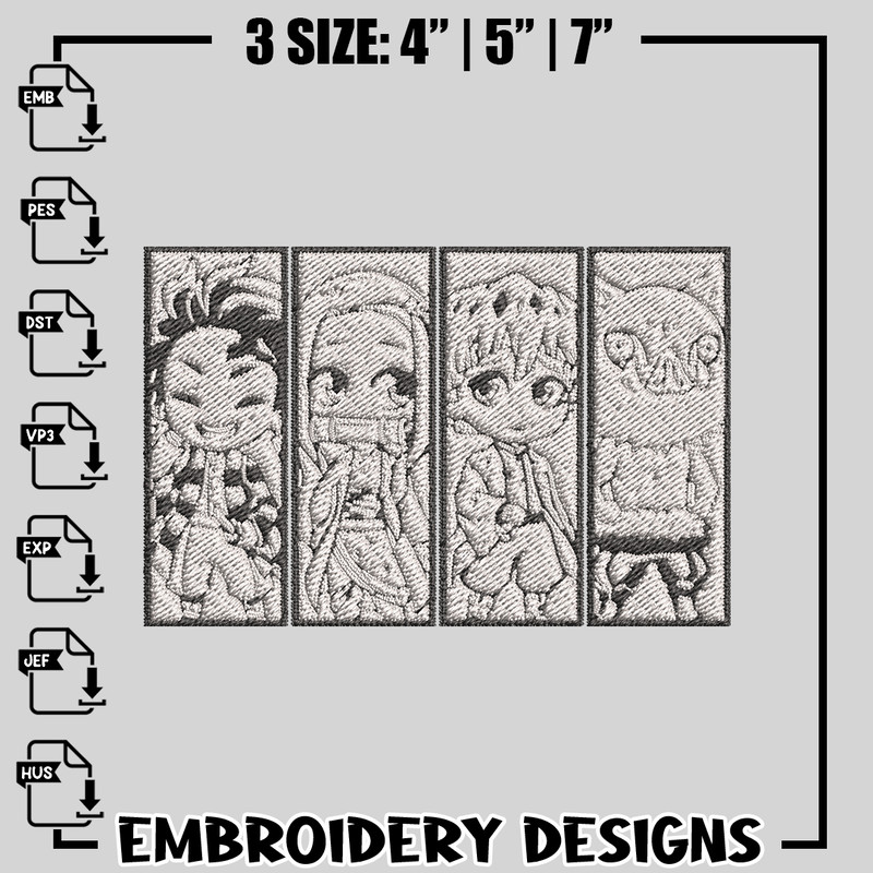 Tanjiro friends embroidery design