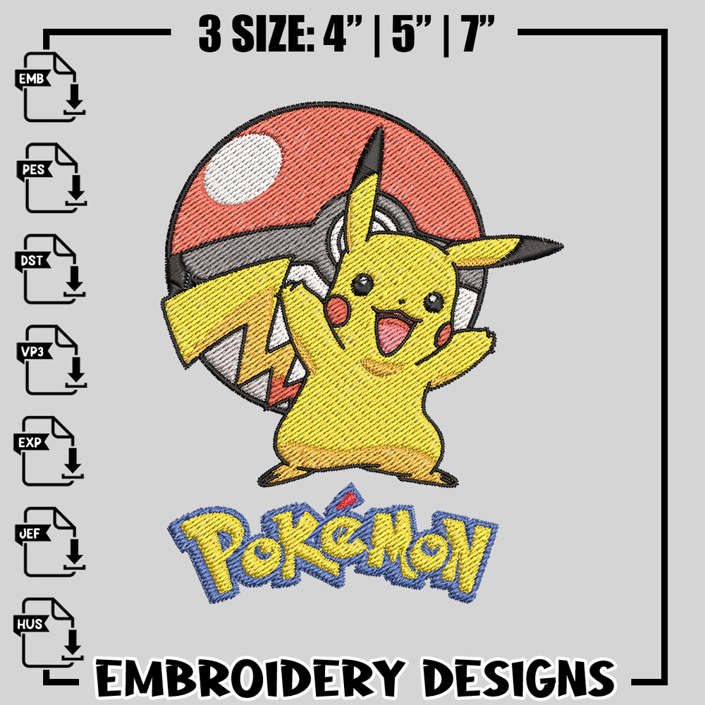 Pikachu embroidery design