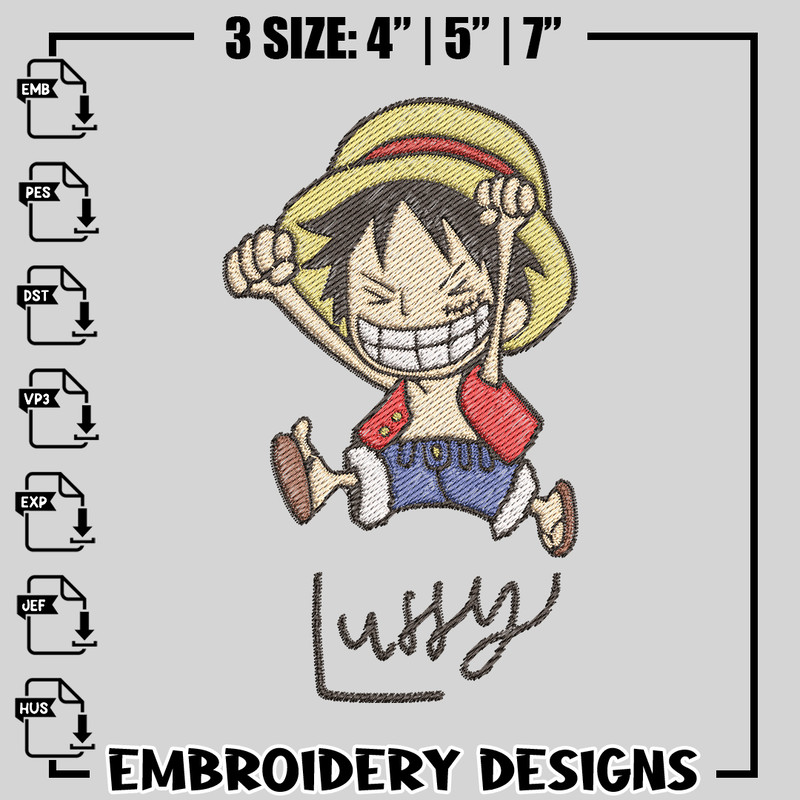 Kid Luffy embroidery design