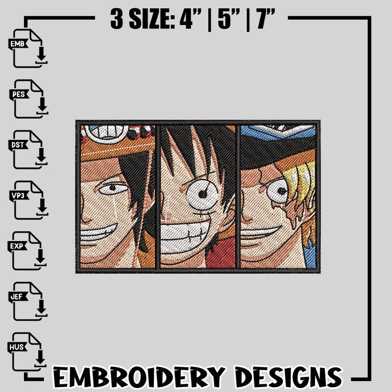 Luffy Ace Sabo embroidery design