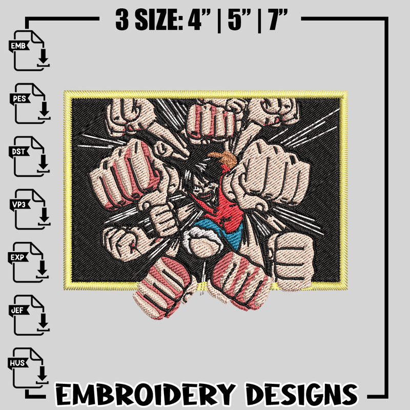 Luffy Punch embroidery design