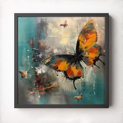 abstract butterflies printable wall art, digital download, wall decor, art print, butterfly painting, orange, blue, beig
