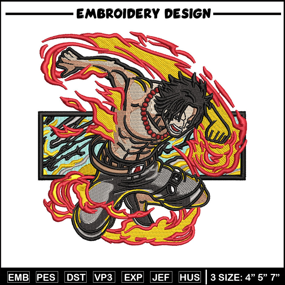 Ace flame embroidery design, One piece embroidery, Anime design, Embroidery shirt, Embroidery file, Digital download.jpg