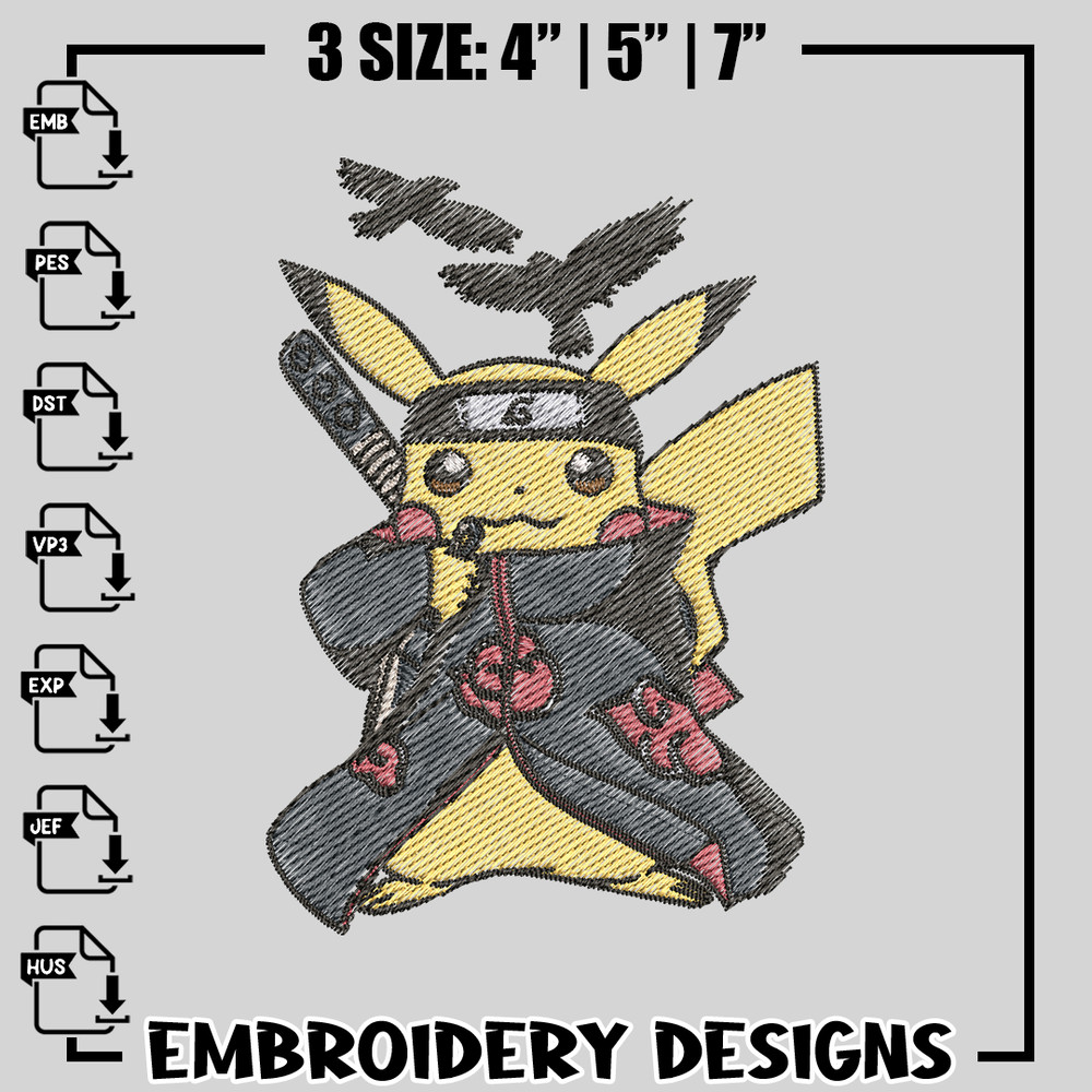 Uchiha pikachu embroidery design