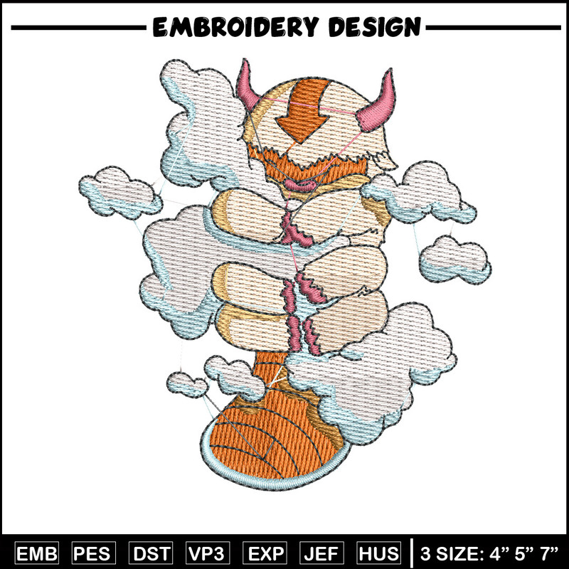 Appa cloud embroidery design, Avatar embroidery, Anime design, Embroidery shirt, Embroidery file, Digital download.jpg