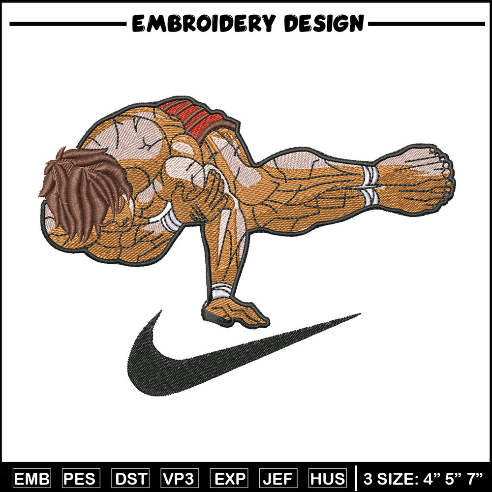 Baki pose nike embroidery design, Baki embroidery, Anime design, Embroidery shirt, Embroidery file, Digital download.jpg