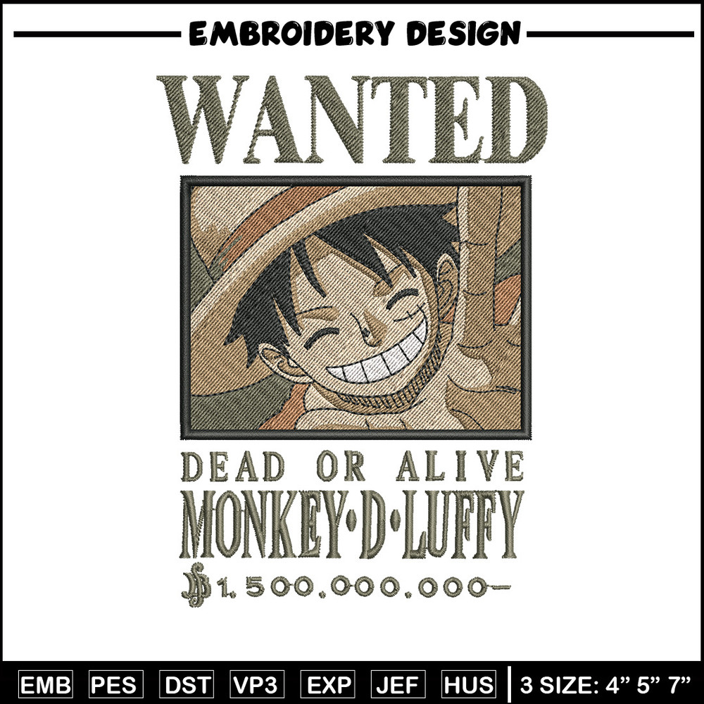 Bounty Luffy embroidery design, One piece embroidery, Anime design, Embroidery shirt, Embroidery file,Digital download.zip.jpg