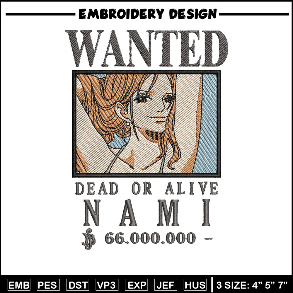 Bounty nami embroidery design, One piece embroidery, Anime design, Embroidery shirt, Embroidery file,Digital download.zip.jpg