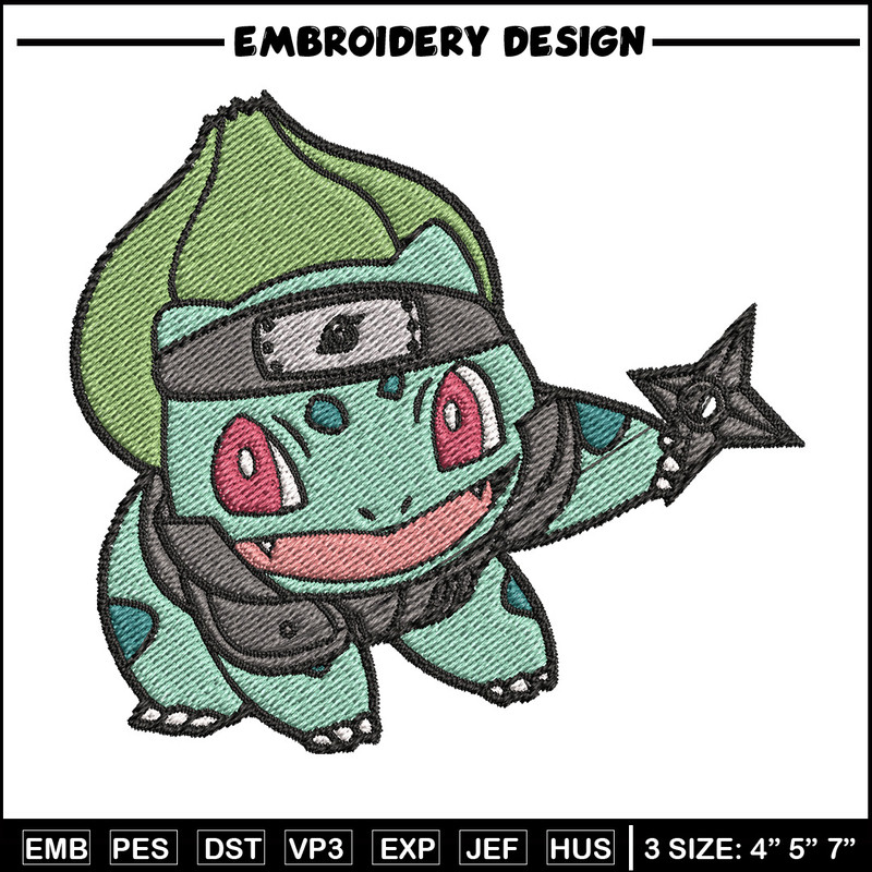 Bulbasaur ninja embroidery design, Pokemon embroidery, Anime design, Embroidery file, Digital download, Embroidery shirt.jpg