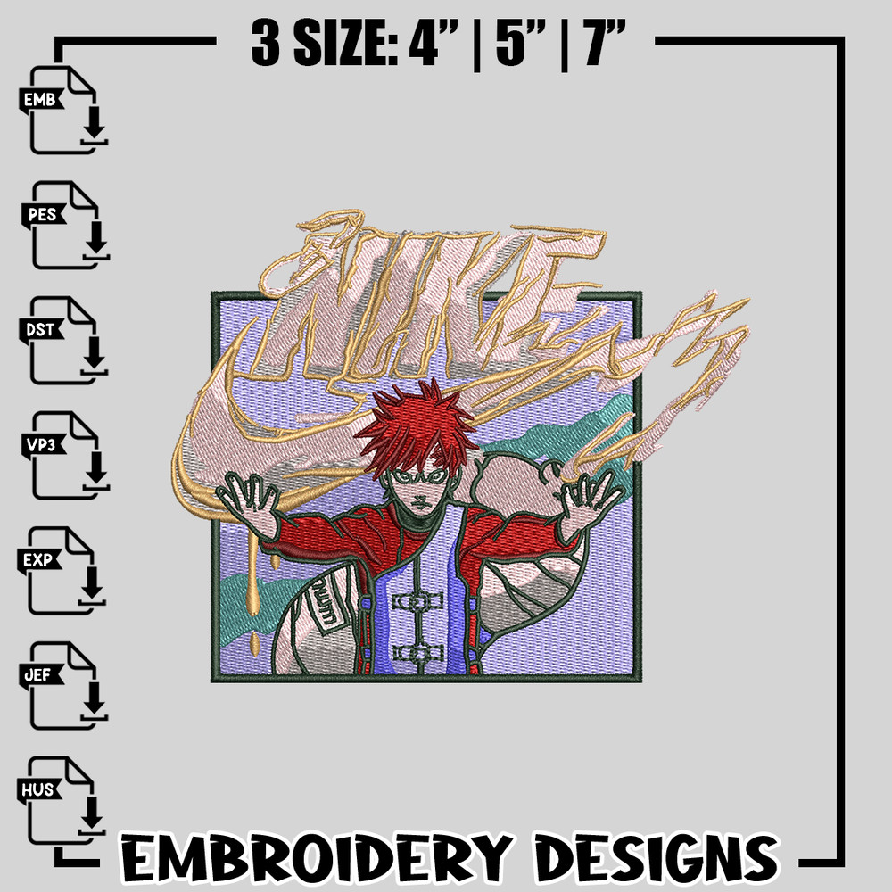 Gaara nike embroidery design