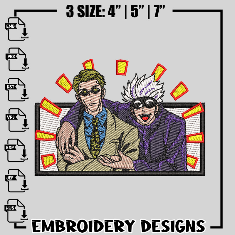 Gojo and Nanami embroidery design