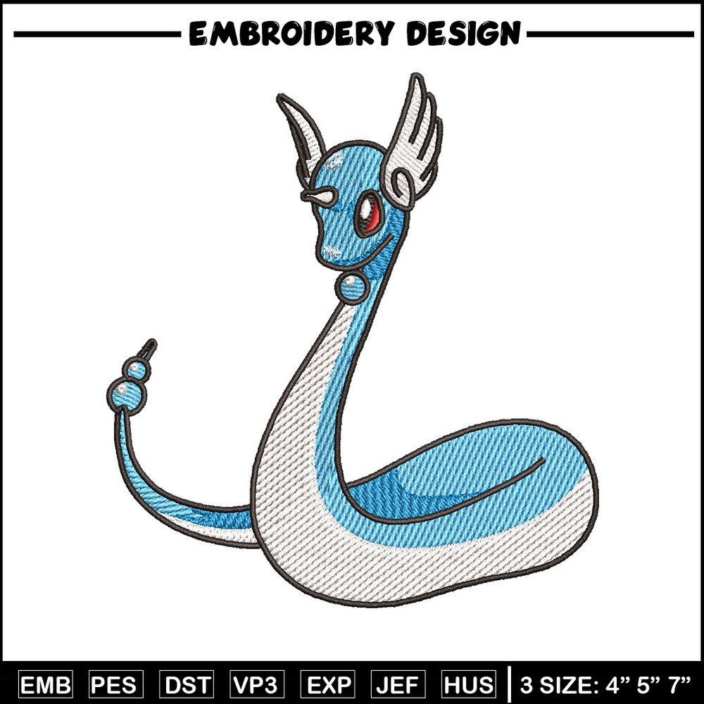 Dragonair embroidery design, Pokemon embroidery, Anime design, Embroidery shirt, Embroidery file, Digital download.jpg