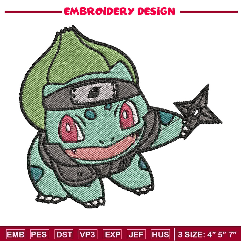 Bulbasaur ninja embroidery design, Pokemon embroidery, Anime design, Embroidery file, Digital download, Embroidery shirt.jpg
