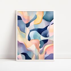 abstract printable wall art, digital download art print, pastel watercolor, modern decor, contemporary, geometric poster