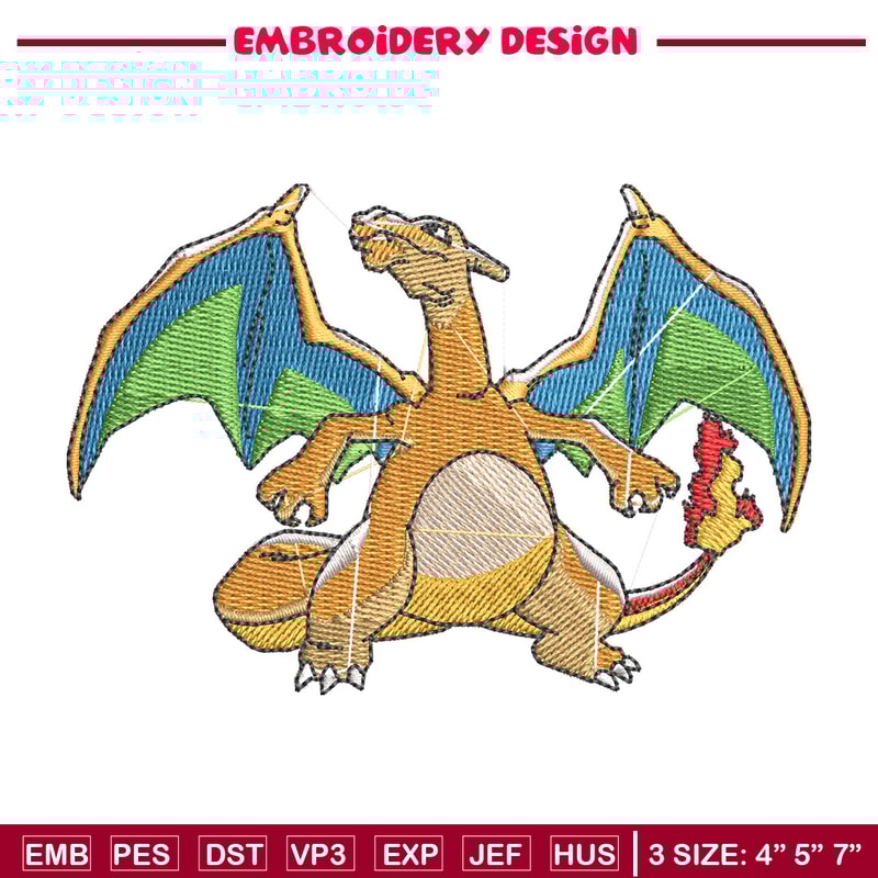 Charizard embroidery design, Pokemon embroidery, Anime design, Embroidery shirt, Embroidery file, Digital download.jpg