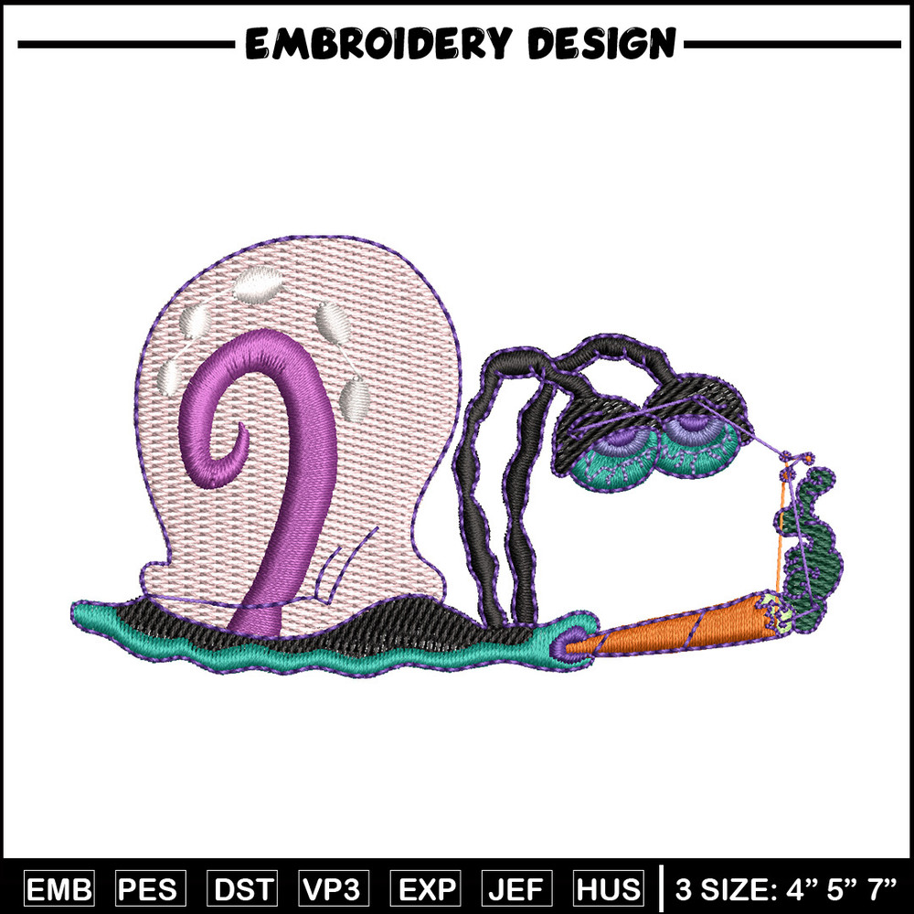 Gary smoke embroidery design, Spongebob embroidery, Anime design, Embroidery shirt, Embroidery file, Digital download.jpg