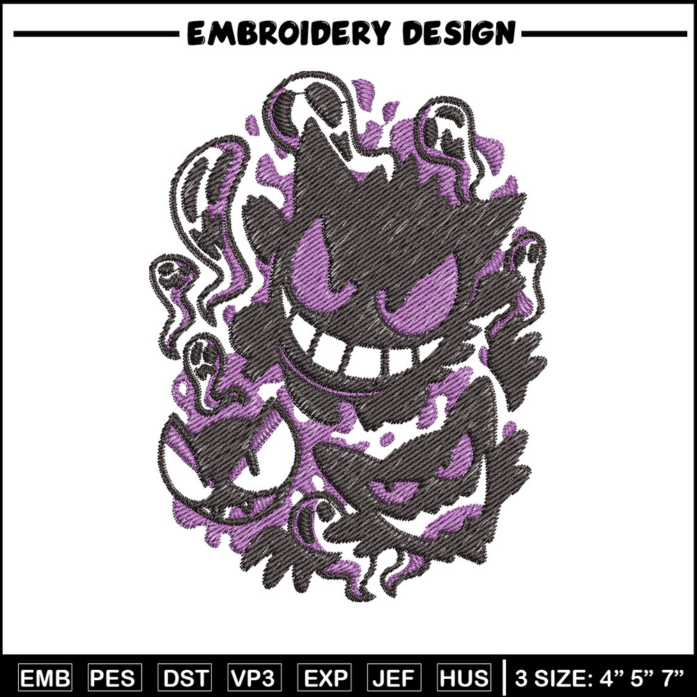 Gengar evolution embroidery design, Pokemon embroidery, Anime design, Embroidery shirt, Embroidery file,Digital download.jpg