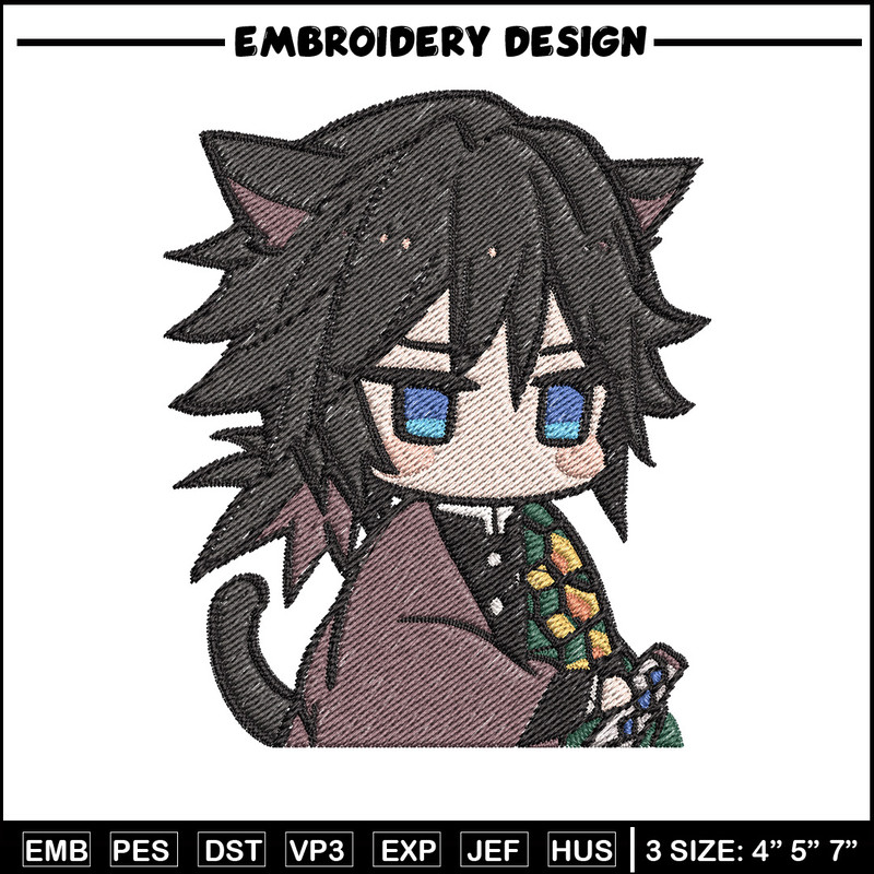Giyu cat embroidery design, Giyu embroidery, Anime design, Embroidery shirt, Embroidery file, Digital download.jpg