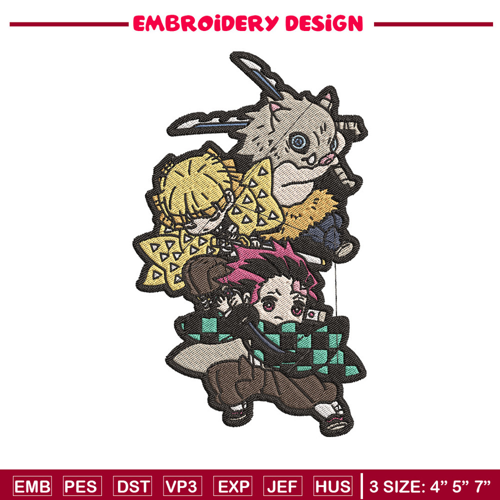 Friends chibi embroidery design, Tanjiro embroidery, Anime design, Embroidery shirt, Embroidery file, Digital download.jpg