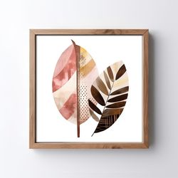 boho minimal leaves - digital download, modern wall decor, art print, neutral colors, watercolor style - printable art -