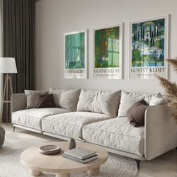 artful gustav klimt garden set of 3, vintage gustave klimt gallery wall art, klimt artful art print set, artnouveau post