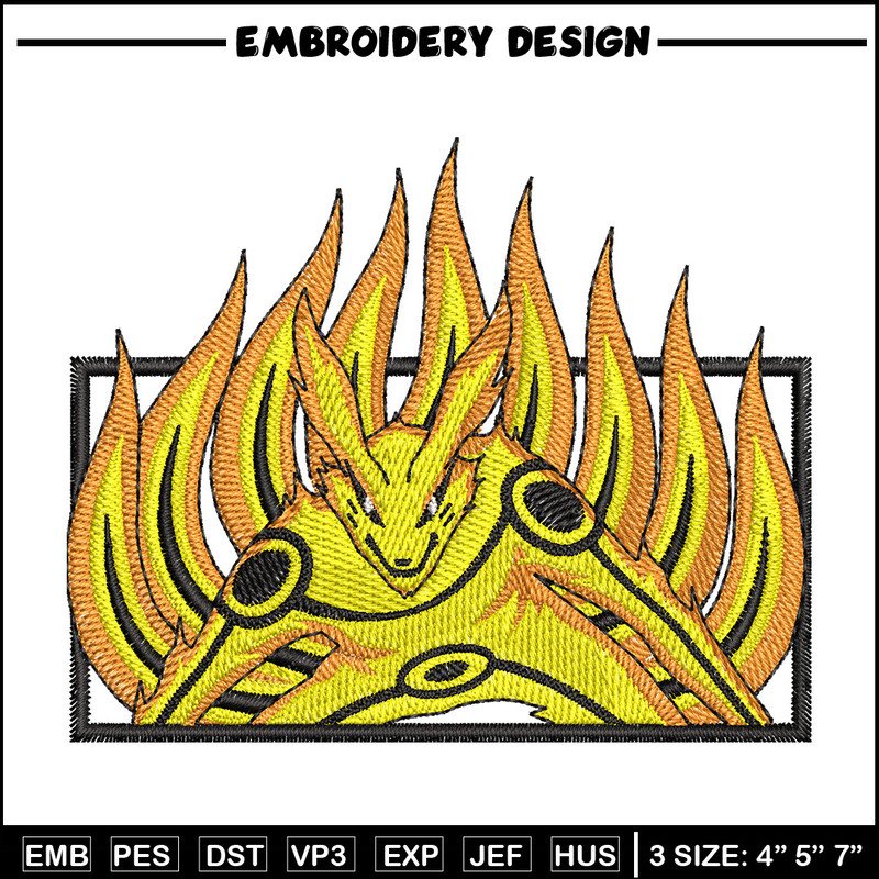 Kurama frame embroidery design, Naruto embroidery, Embroidery shirt, Embroidery file, Anime design, Digital download.jpg