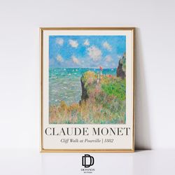 Claude Monet Cliff Walk Print, Coastal Beach Landscape Wall Art, Vintage Monet Seascape Painting, Monet Exhibition Poste