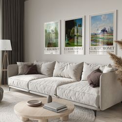 claude monet set of 3 print, vintage monet gallery wall art set, monet digital artprint, monet exhibition poster set, im