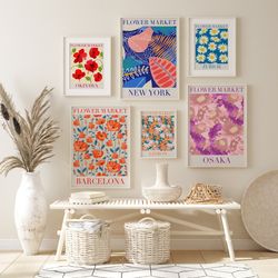 flower market set of 6, gallery wall set, flower market print, floral botanical wall art, boho flower market poster set,